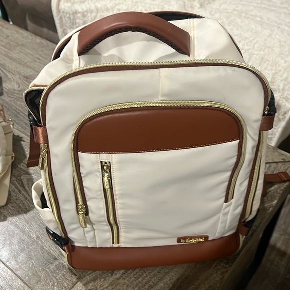 None Handbags - NWOT Cream and Brown Backpack with USB port.